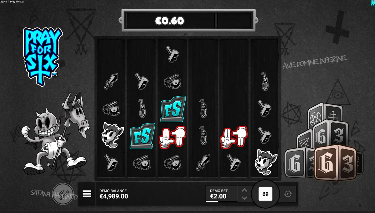 Play for 6 Playtime in Purgatory bonus with guaranteed 6 symbols on every free spin