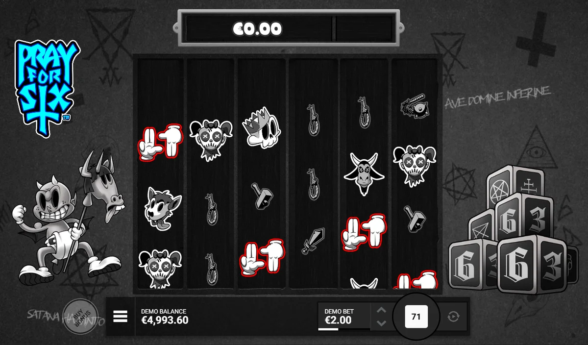 Play for 6 active gameplay showing scatter pay wins with 8 or more matching symbols highlighted across the 6x5 grid