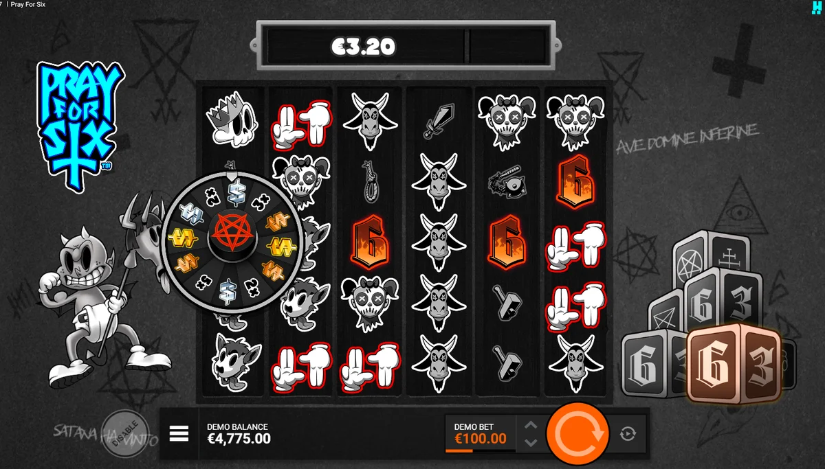 Play for 6 Wailing Wheel spinning animation with prize brackets visible showing potential multiplier outcomes